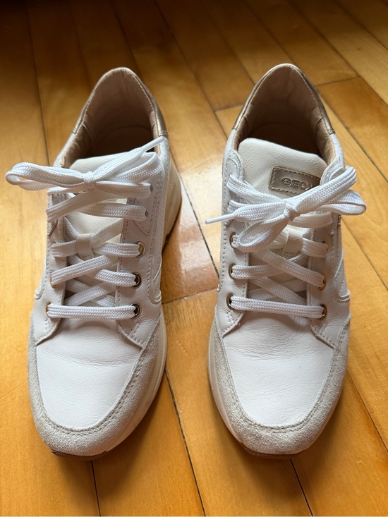 Geox Shoes - Geox White Leather & Suede Low-Top Sneakers